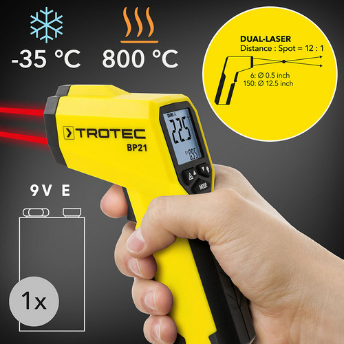 Érintésmentes felületi hőmérsékletmérés -35°C és +800°C között.