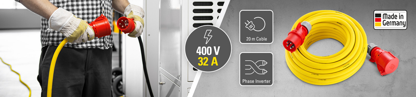 Profi hosszabbítókábel 400 V (32 A) – Made in Germany